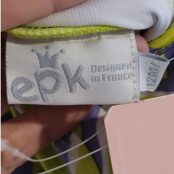 EPK Baby One Piece Swimsuit Zig Zag Chevron Yellow Gray White 12-18M NEW - Picture 3 of 10